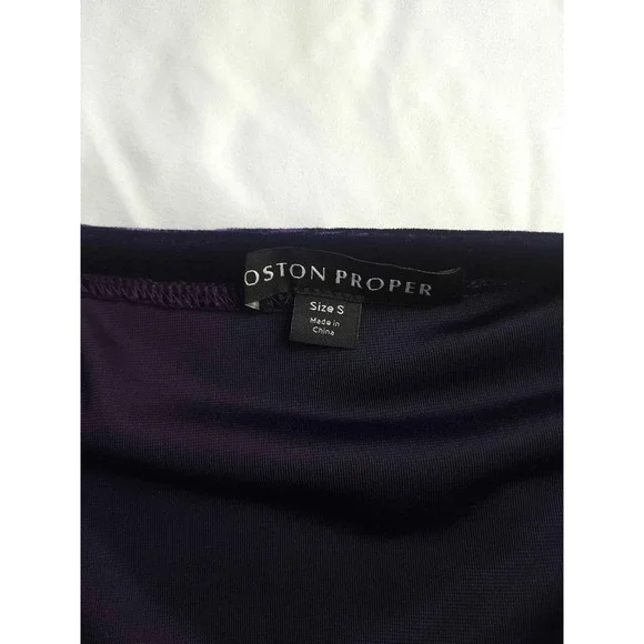 Boston Proper Blouse Top Womens Small Purple Velour Embellished Long Sleeves - Picture 4 of 6